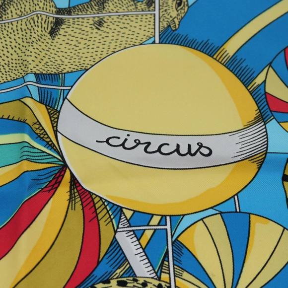 HERMES Carre 90 Scarf ""CIRCUS"" Silk Blue Light Blue white Auth ac3186 - Picture 12 of 15